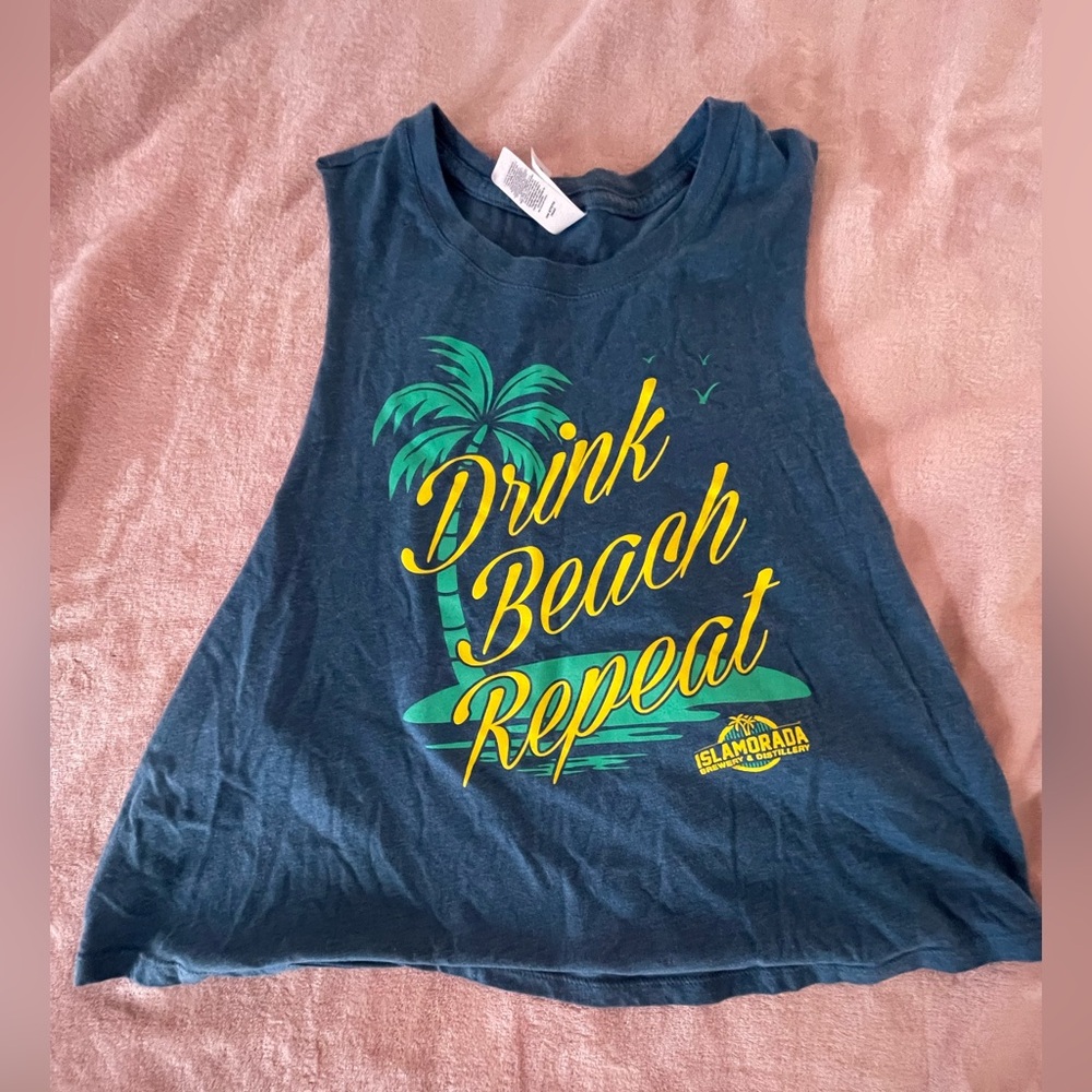 Drink Beach Repeat Navy Graphic Tank with Palm